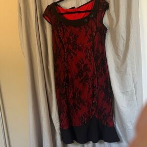 Elegant Red and Black Lace Dress
